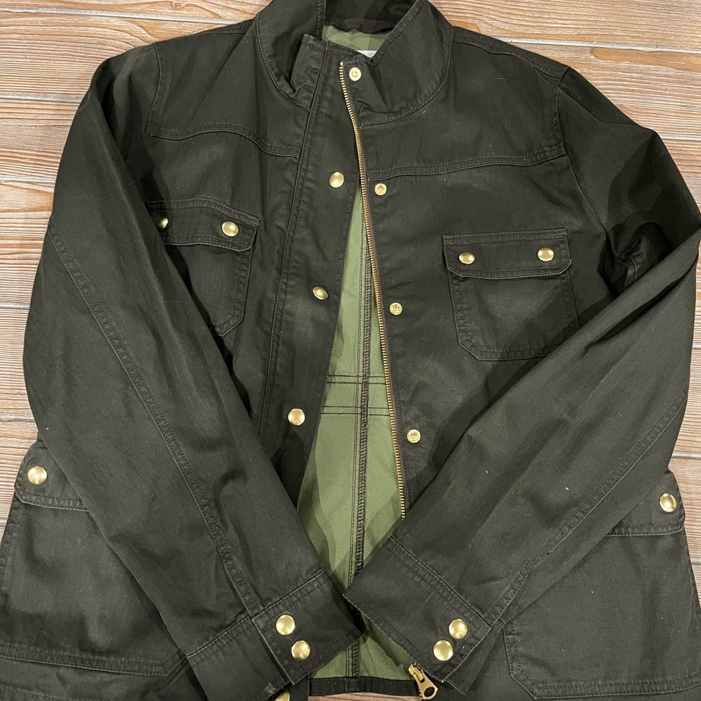 J Crew Green Jacket with Gold Accents